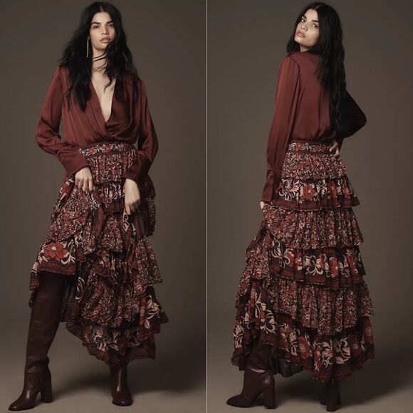 Farm Rio Chelsea Garden Ruffle Midi Skirt - Picture 1 of 8